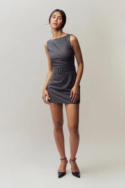 Danielle Guizio Ny Via Pinstripe Dress In Charcoal/white