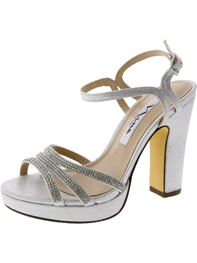 Nina Womens Ankle Strap Ebellished Platform Sandals In Silver
