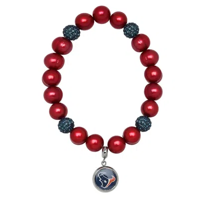 Honora Houston Texans Stretch Pearl & Crystal Bracelet In Red In Red
