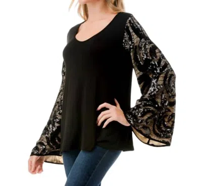 Shop Vava Lisa Bell Sleeve Top In Black Taupe
