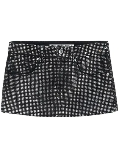 Alexander Wang All-over Crystal Denim Mini Skirt In Black