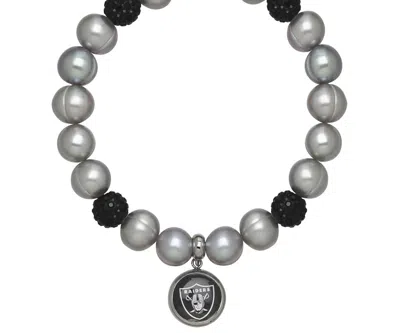 Honora Oakland Raiders Stretch Pearl & Crystal Bracelet In Grey In Grey