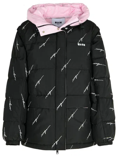 Msgm Down Jacket Polyester Adjustable Hood In Black