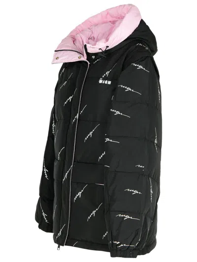 Msgm Down Jacket Polyester Adjustable Hood In Black