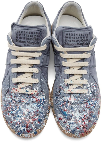 Shop Maison Margiela Blue Paint Splatter Replica Sneakers