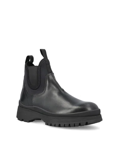 Prada Chunky Sole Leather Ankle Boots In Black