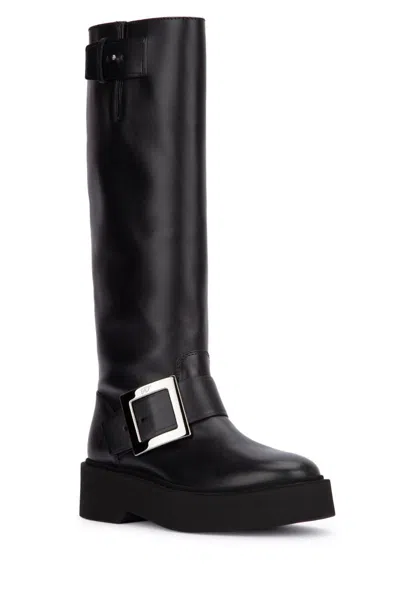 Roger Vivier High Leather Knee-length Boots With Adjustable Side Strap In Black