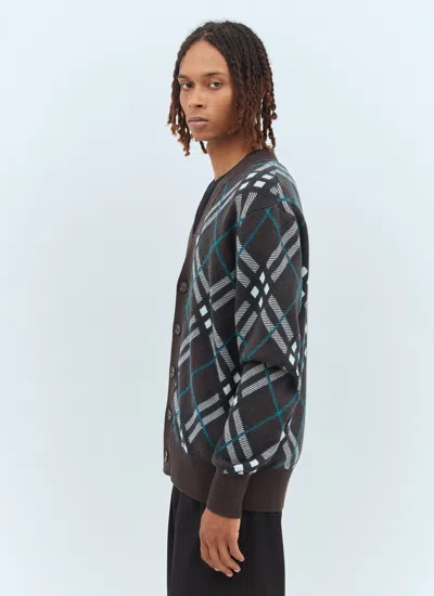 Shop Burberry Men Check Wool Cardigan In Gray