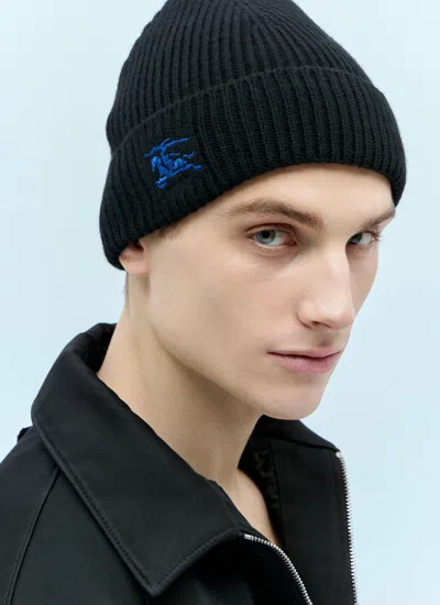 Burberry Black Beanie With Embroidered Ekd Logo On The Front In Cashmere In Black
