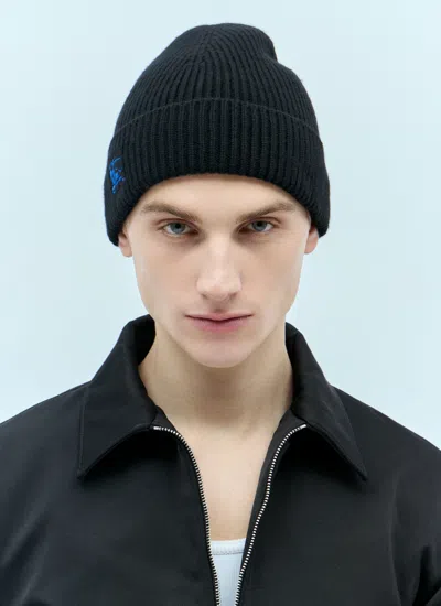 Burberry Black Beanie With Embroidered Ekd Logo On The Front In Cashmere In Black