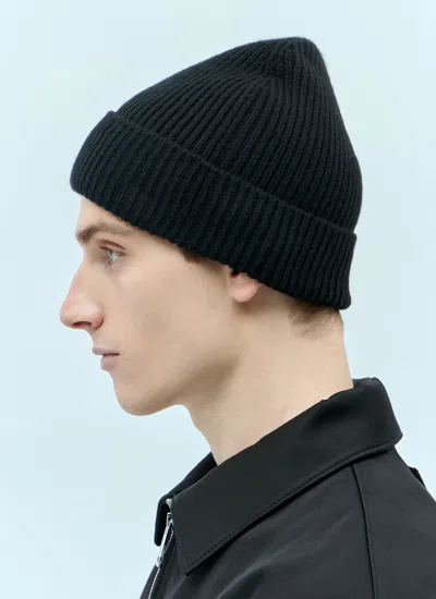 Burberry Black Beanie With Embroidered Ekd Logo On The Front In Cashmere In Black