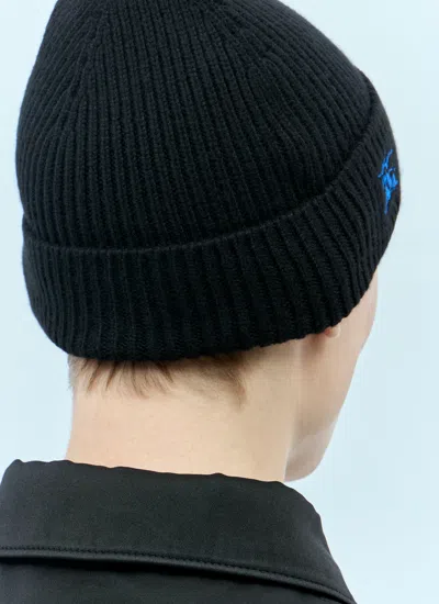 Burberry Black Beanie With Embroidered Ekd Logo On The Front In Cashmere In Black