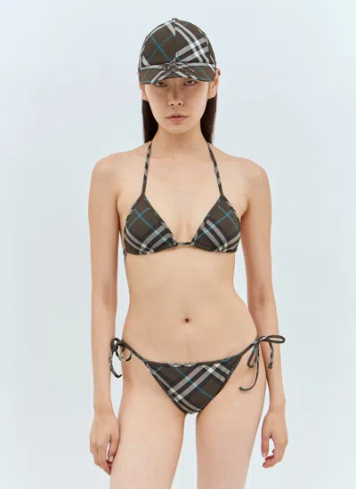 Shop Burberry Women Check Bikini Top In Green