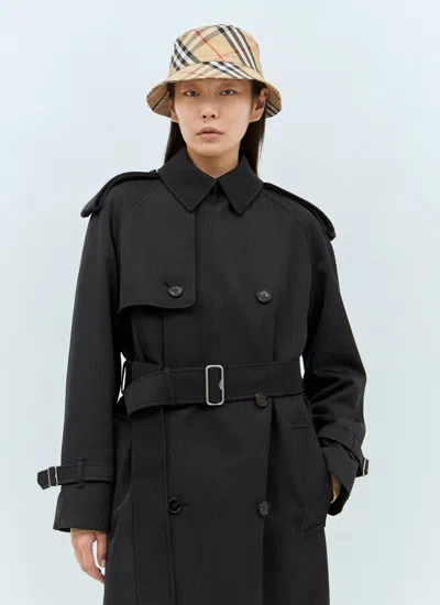 Burberry Checkered Pattern Bucket Hat With Logo Embroidery In Cream