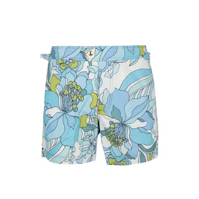 Shop Tom Ford Printed Swim Shorts In 蓝色的