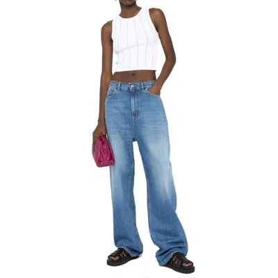 Valentino Light Blue Denim Trousers With V Gold Detail In 蓝色的