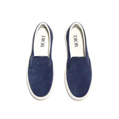 Dior Leather Slip-on Sneakers Men In Blue