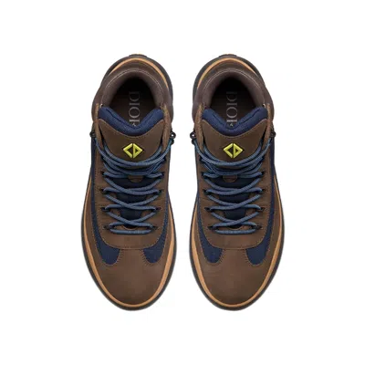 Dior Leather Hiking Booties With Canvas Inserts In 棕色的
