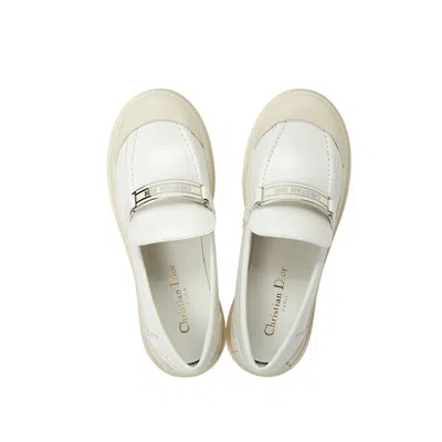 Dior White Calfskin Platform Loafers In White