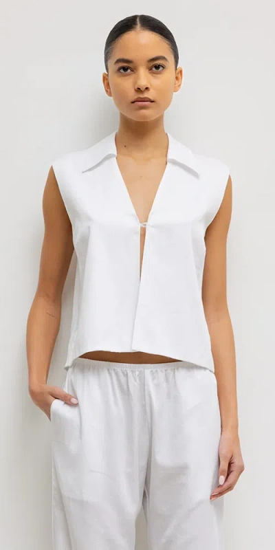 Leset Yoko Collared Button Tank In White