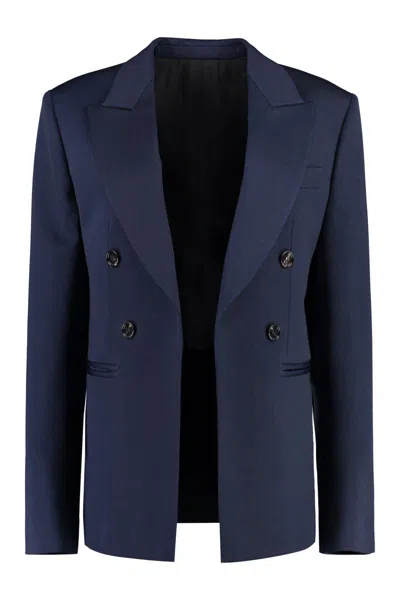 Shop Bottega Veneta Double-breasted Wool Jacket In Blue