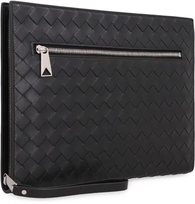 Bottega Veneta Men Woven Document Holder With Strap In Black