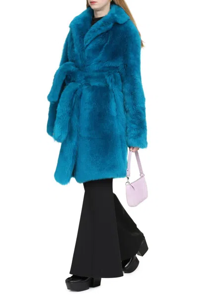 Shop Bottega Veneta Lamb Fur Coat In Blue