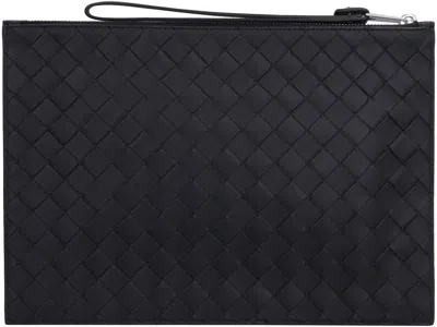 Shop Bottega Veneta Leather Pouch In Black