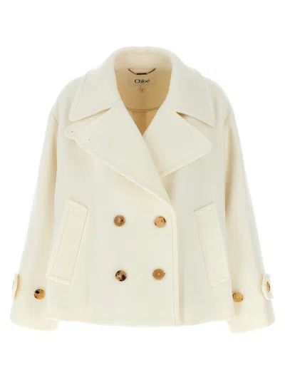 Chloé Double-breasted Soft Wool Pea Coat In White