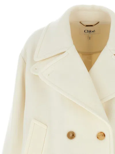 Chloé Double-breasted Soft Wool Pea Coat In White