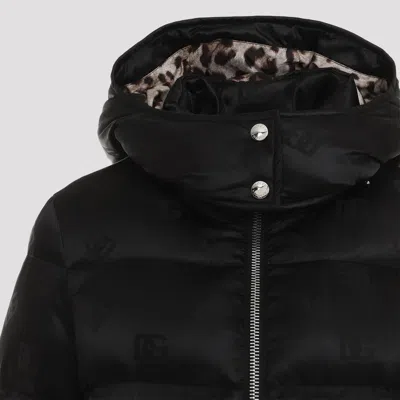 Dolce & Gabbana Monogram-jacquard Puffer Jacket In Black