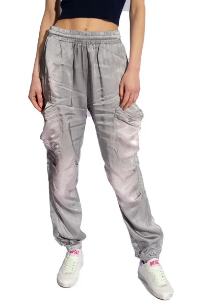 Diesel Cargo Pocket Trousers Elastic Cuffs In Silver