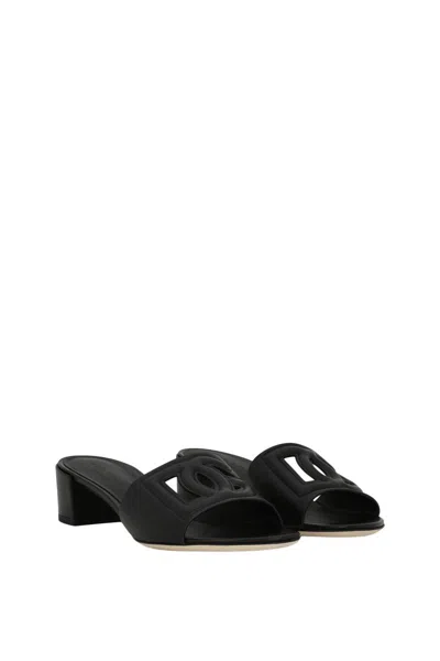 Dolce & Gabbana Calfskin Sliders With Dg Logo In Black