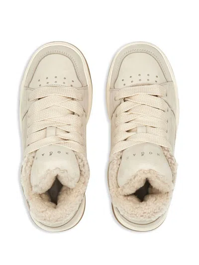 Hogan Round Toe Low-top Rubber Sole Sneakers In Beige