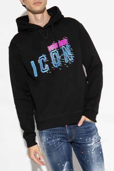 Dsquared2 Logo Printed Drawstring Hoodie In Blue