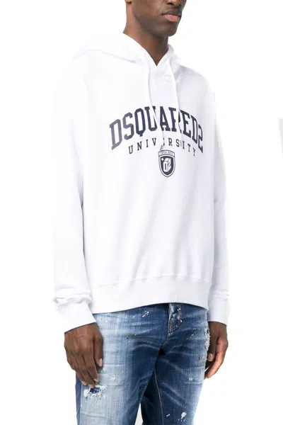 Dsquared2 University Print Drawstring Hoodie In White
