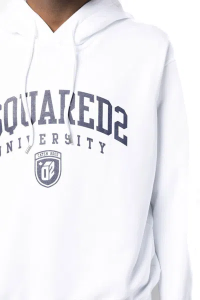 Dsquared2 University Print Drawstring Hoodie In White