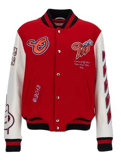 Off-white Off White 'varsity' Bomber Jacket In Red