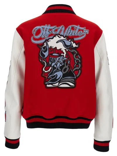 Off-white Off White 'varsity' Bomber Jacket In Red