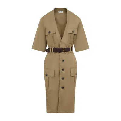 Saint Laurent Saharienne Dress In Beige