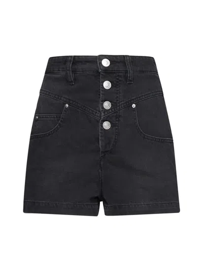 Isabel Marant Étoile Jovany Ultra High Rise Denim Shorts In Faded Black