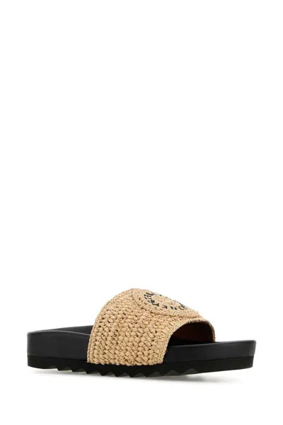 Stella Mccartney Raffia Woven Strap Flat Sole Slippers In Beige O Tan