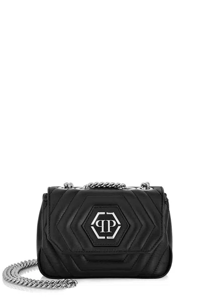 Philipp Plein Small Hexagon Leather Shoulder Bag In Black