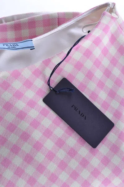 Prada High-waisted A-line Skirt Checkered Pattern In Pink