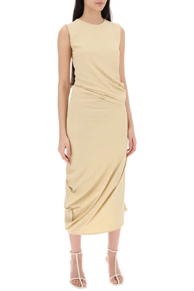 Shop Lemaire Twisted Midi Dress In Beige