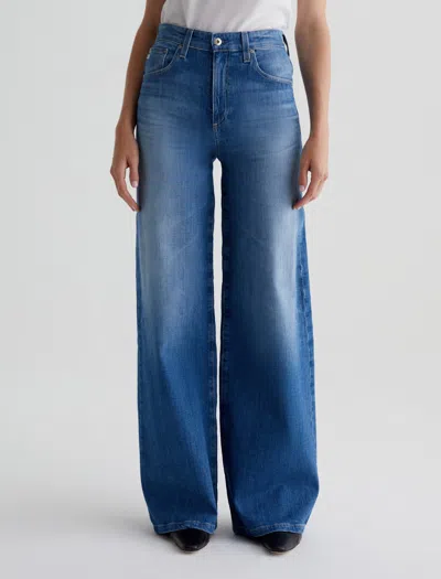 Ag Melinda Pleated Wide Leg Jeans In Blue