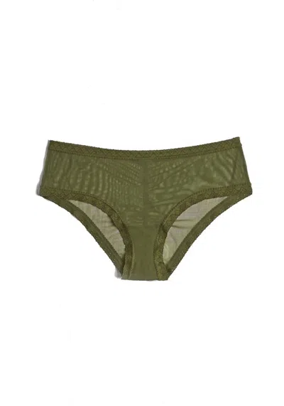 Blush Lingerie Women's Mesh Lace Trim Hipster Panty In Moss In Green