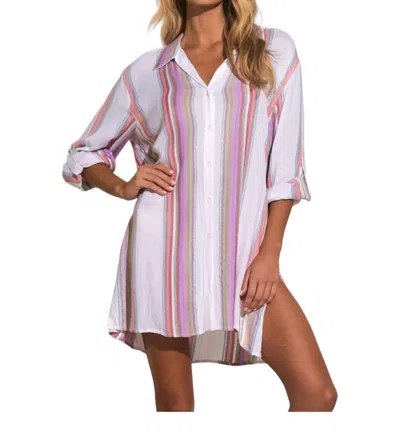 Elan Stripe Button-down Woven Cover-up In Multi