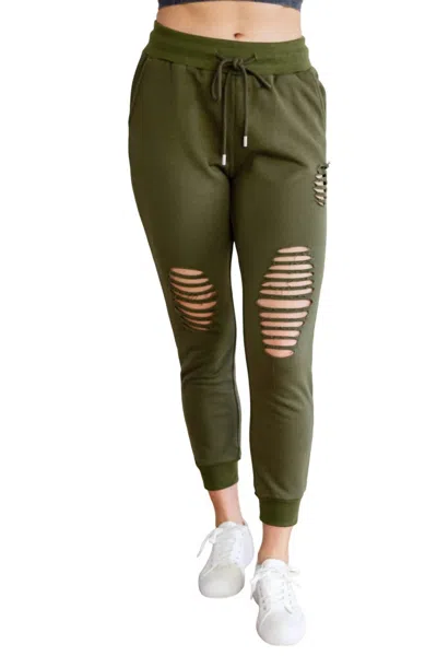 White Birch Kick Back Distressed Joggers In Olive In Green