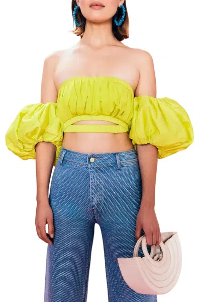 Cult Gaia Carly Off The Shoulder Puff Sleeve Crop Top In Yellow